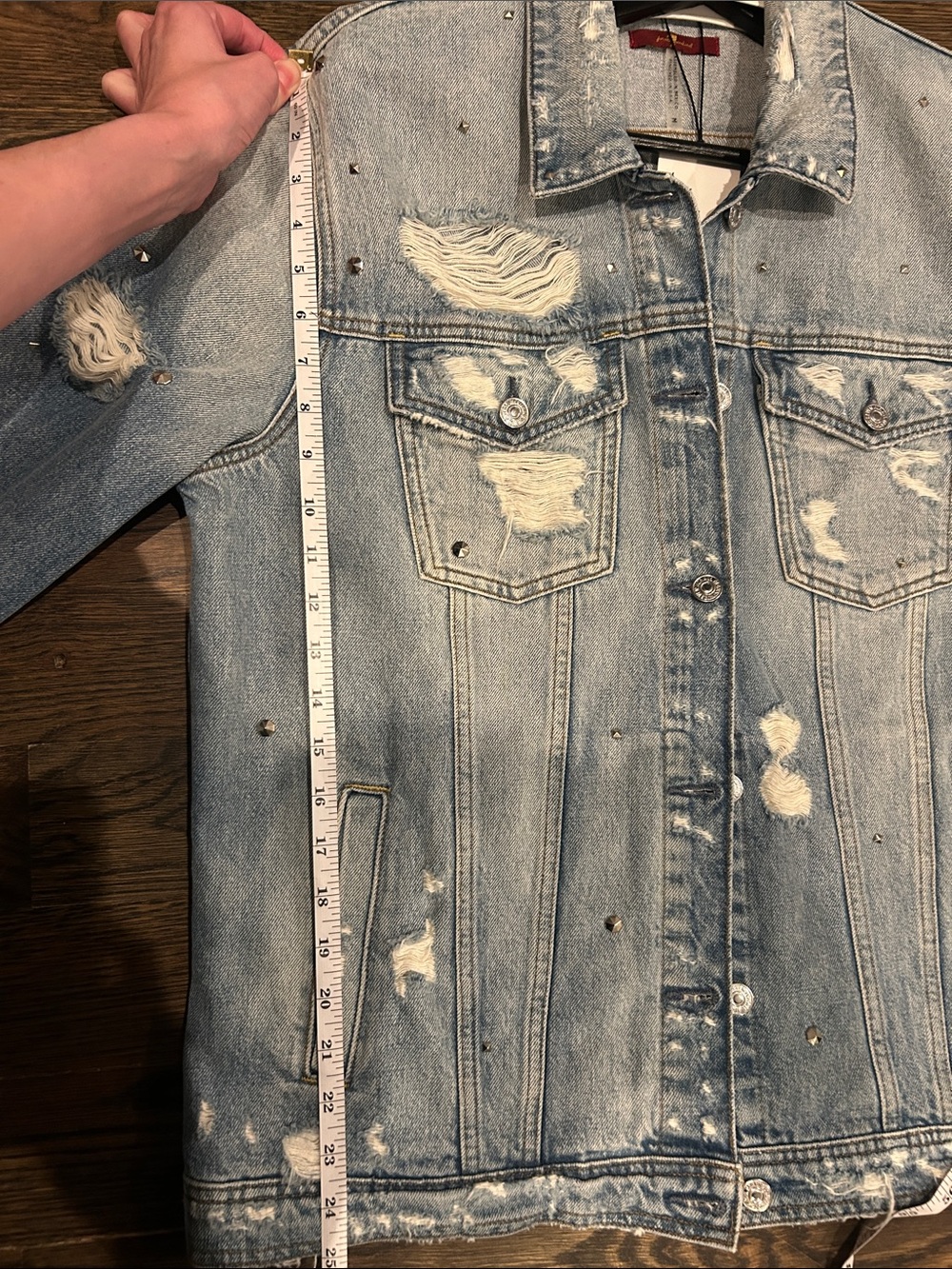 NWT! 7 For All Mankind Oversized Distressed Denim Jacket With All Over Studs! M! - Picture 16 of 16